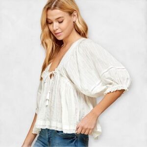 The ELOISE Cotton Lace Trim Babydoll Top